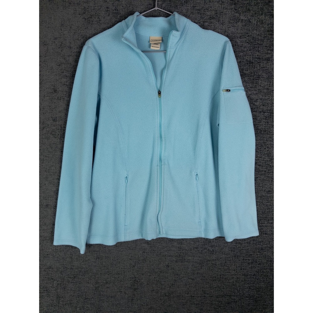 LL Bean Fleece Jacket Womens M Blue Full Zip Outdoor Solid Gorpcore Hiking Walki